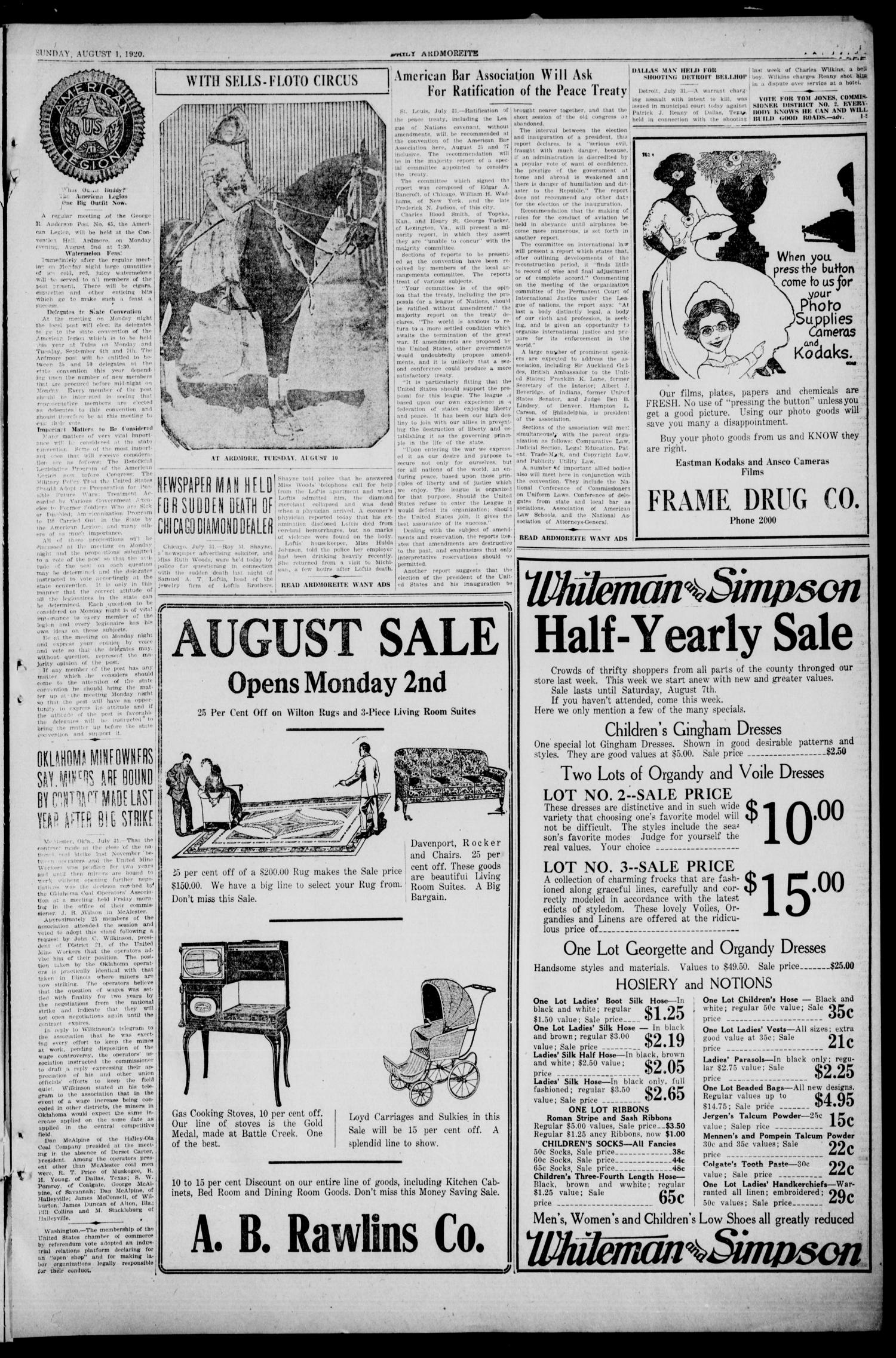 Daily Ardmoreite (Ardmore, Okla.), Vol. 27, No. 253, Ed. 1 Sunday, August 1, 1920
                                                
                                                    [Sequence #]: 15 of 20
                                                