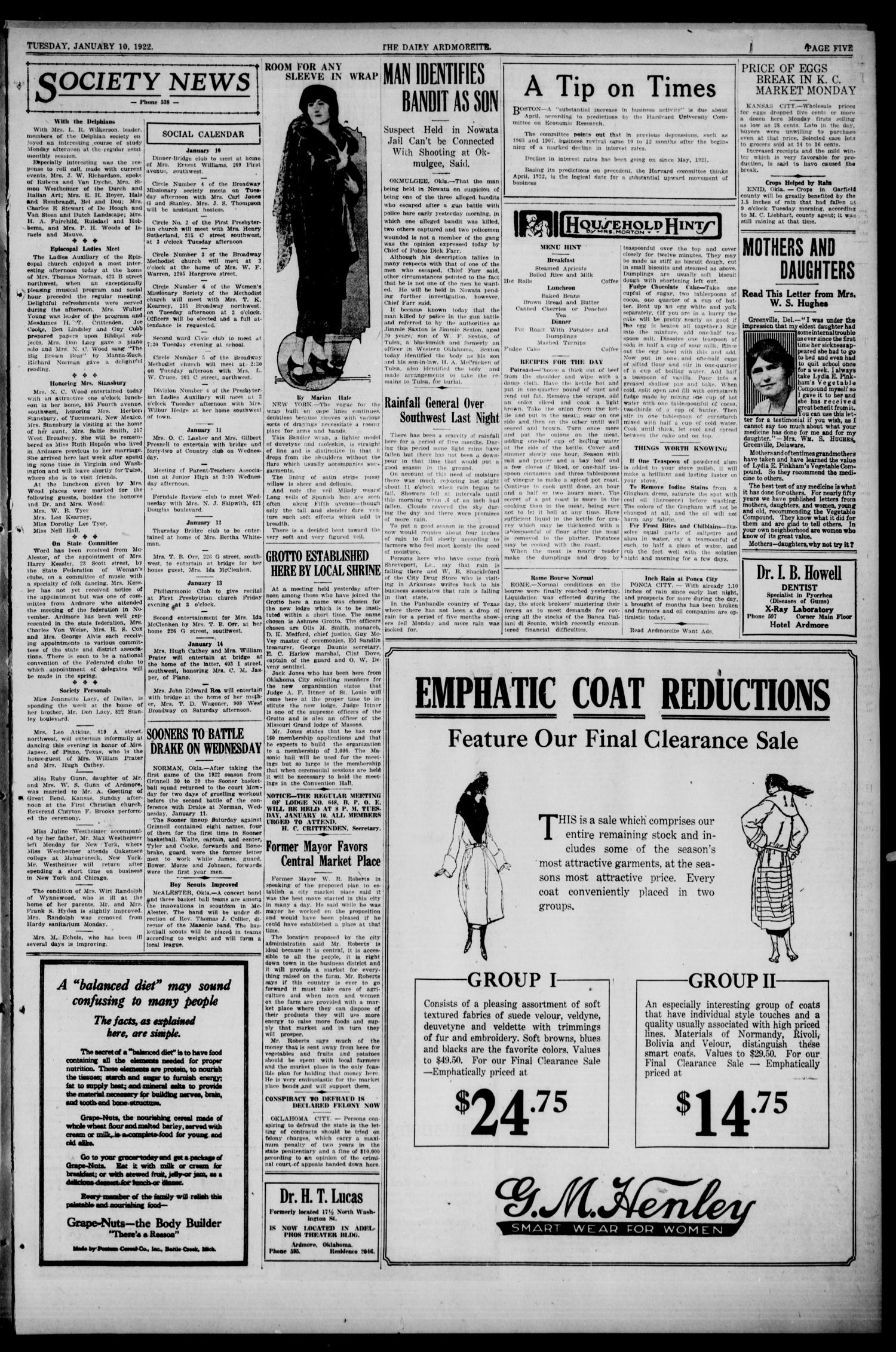 Daily Ardmoreite (Ardmore, Okla.), Vol. 29, No. 9, Ed. 1 Tuesday, January 10, 1922
                                                
                                                    [Sequence #]: 5 of 8
                                                