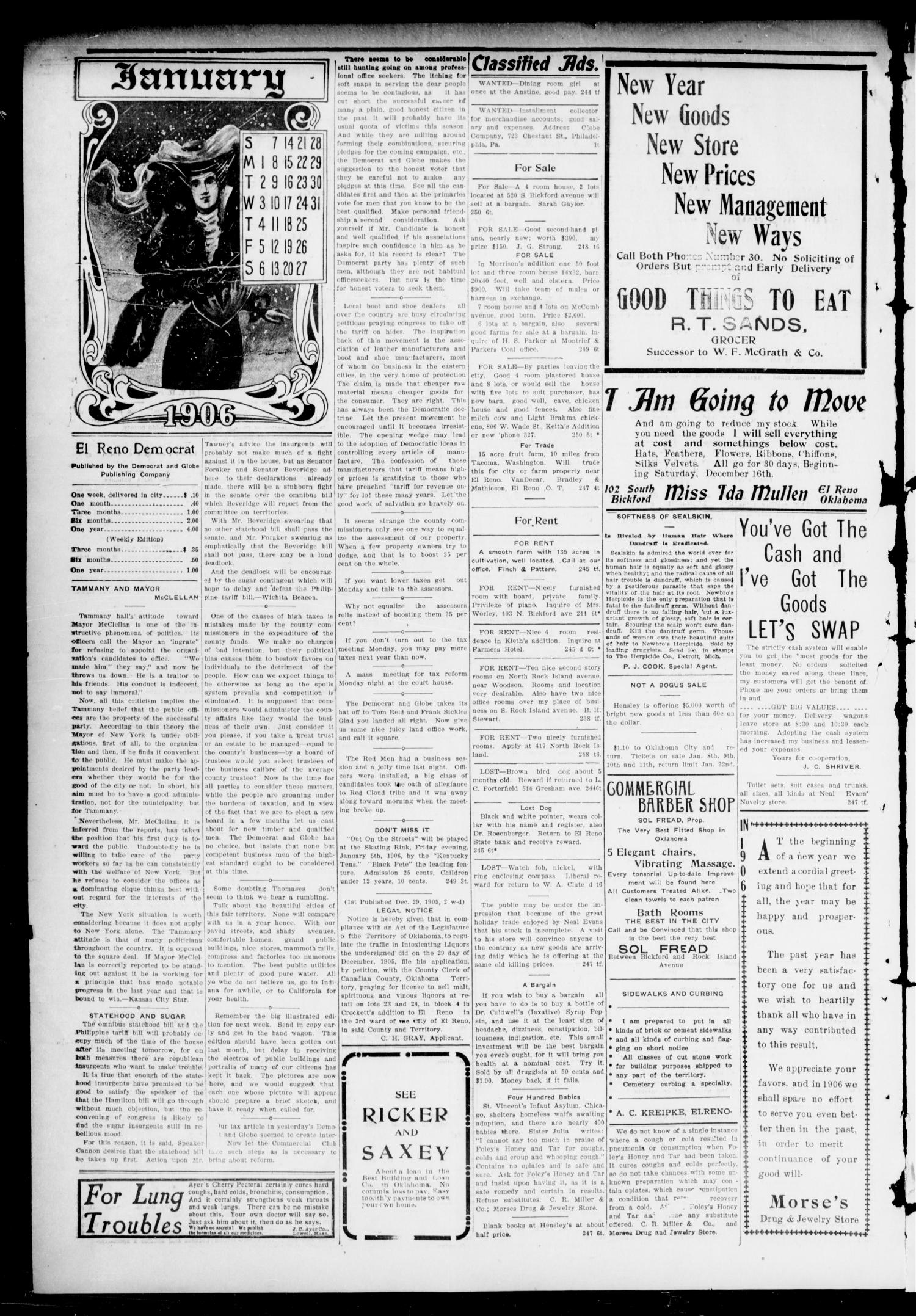 The Daily Democrat. (El Reno, Okla. Terr.), Vol. 5, No. 244, Ed. 1 Thursday, January 4, 1906
                                                
                                                    [Sequence #]: 2 of 4
                                                