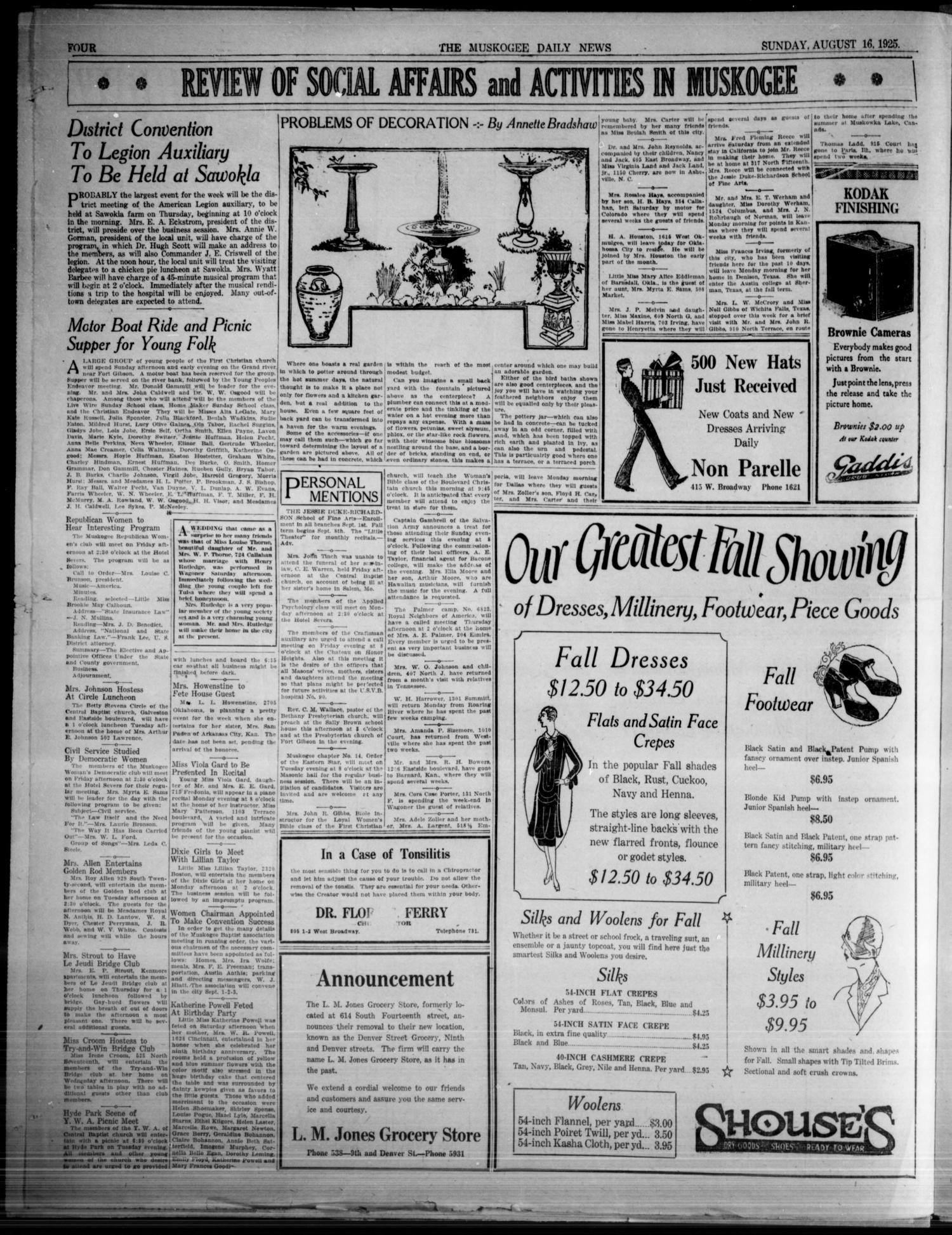 Muskogee Daily News (Muskogee, Okla.), Vol. 23, No. 46, Ed. 1 Sunday, August 16, 1925
                                                
                                                    [Sequence #]: 4 of 6
                                                