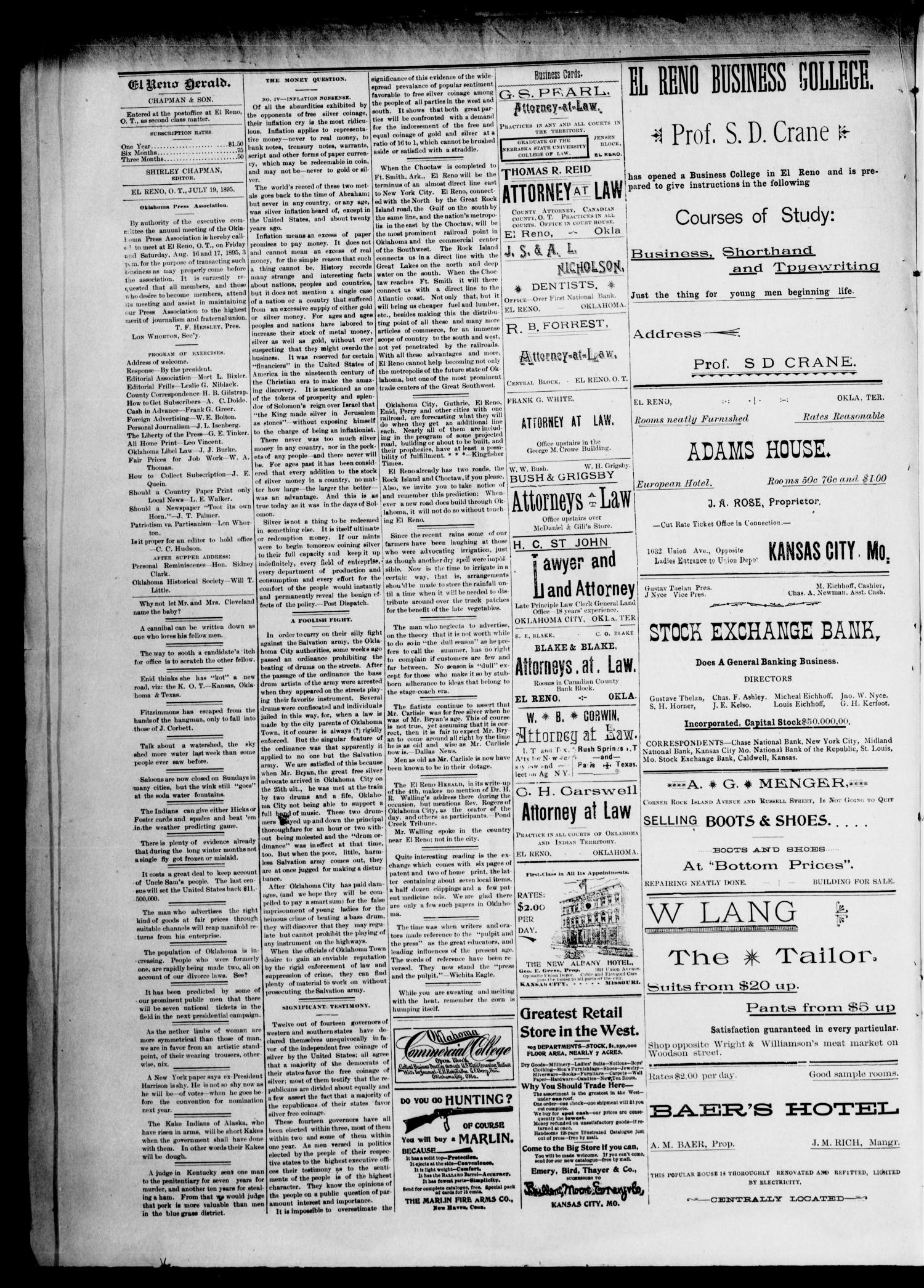 The El Reno Herald. (El Reno, Okla. Terr.), Vol. 7, No. 5, Ed. 1 Friday, July 19, 1895
                                                
                                                    [Sequence #]: 4 of 8
                                                