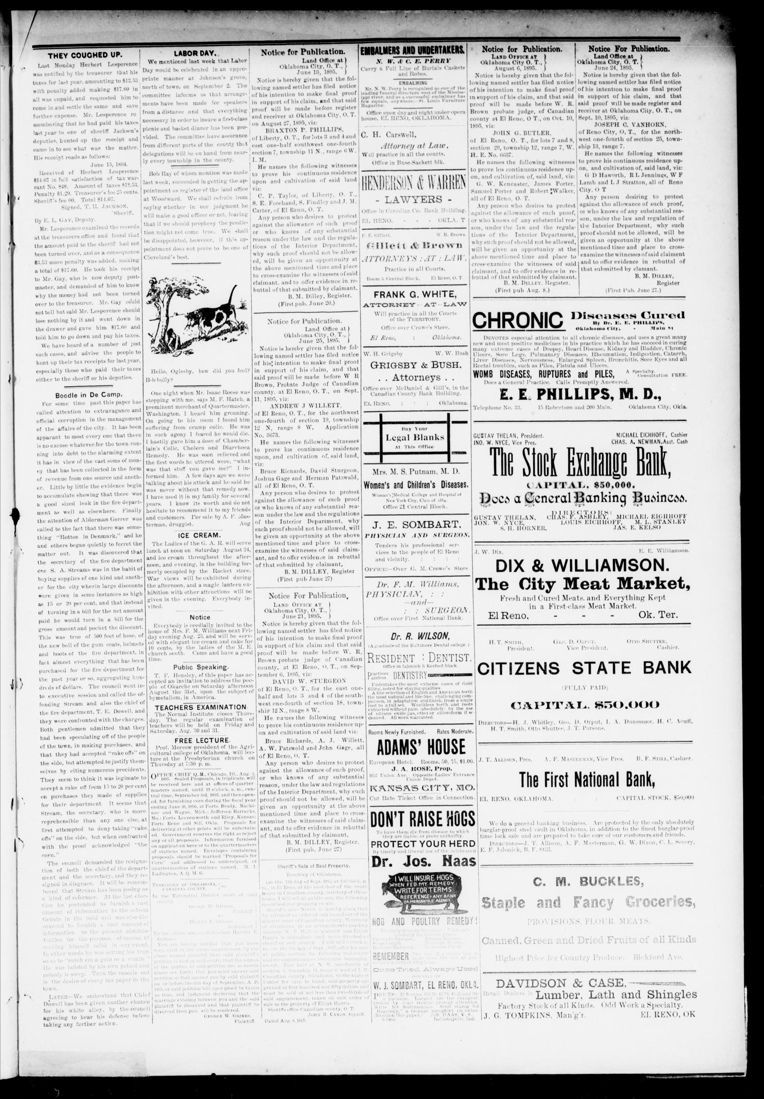 The El Reno Democrat. (El Reno, Okla. Terr.), Vol. 6, No. 30, Ed. 1 Thursday, August 22, 1895
                                                
                                                    [Sequence #]: 5 of 8
                                                