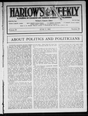 Harlow's Weekly (Oklahoma City, Okla.), Vol. 20, No. 20, Ed. 1 Friday, June 3, 1921
