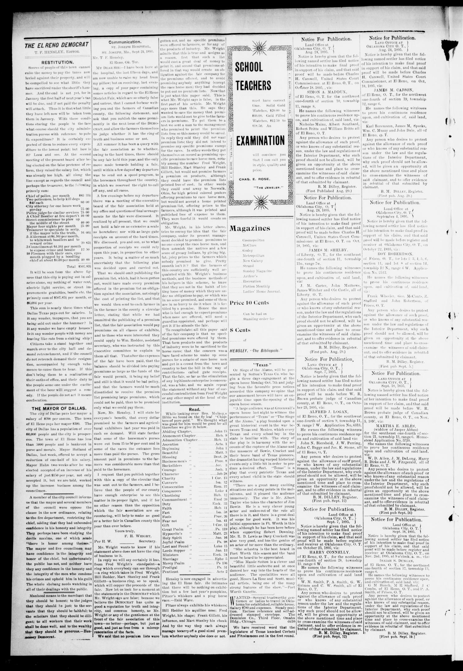 The El Reno Democrat. (El Reno, Okla. Terr.), Vol. 6, No. 36, Ed. 1 Thursday, October 3, 1895
                                                
                                                    [Sequence #]: 2 of 4
                                                