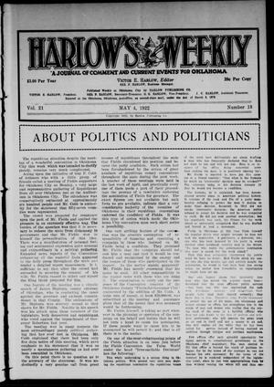 Harlow's Weekly (Oklahoma City, Okla.), Vol. 21, No. 18, Ed. 1 Thursday, May 4, 1922