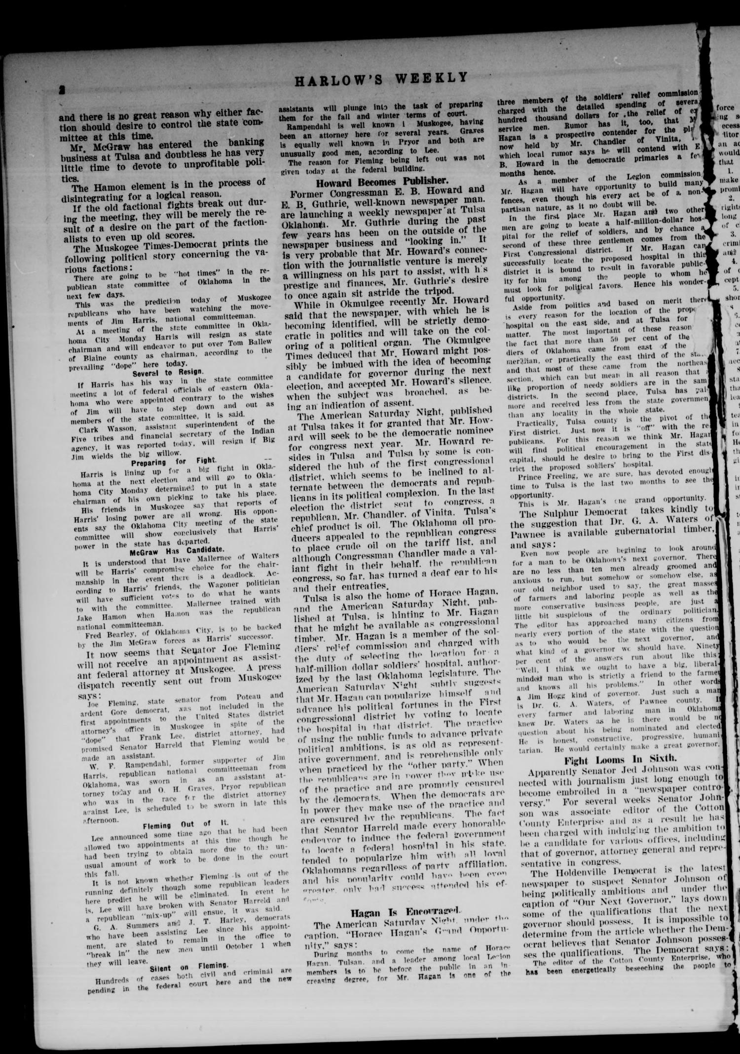 Harlow's Weekly (Oklahoma City, Okla.), Vol. 20, No. 33, Ed. 1 Friday, September 9, 1921
                                                
                                                    [Sequence #]: 2 of 8
                                                