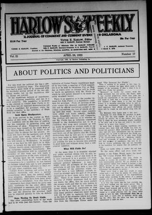 Harlow's Weekly (Oklahoma City, Okla.), Vol. 21, No. 17, Ed. 1 Friday, April 28, 1922