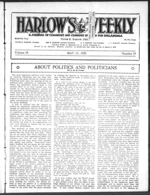 Primary view of object titled 'Harlow's Weekly (Oklahoma City, Okla.), Vol. 18, No. 19, Ed. 1 Friday, May 14, 1920'.