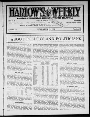 Harlow's Weekly (Oklahoma City, Okla.), Vol. 19, No. 20, Ed. 1 Friday, November 19, 1920