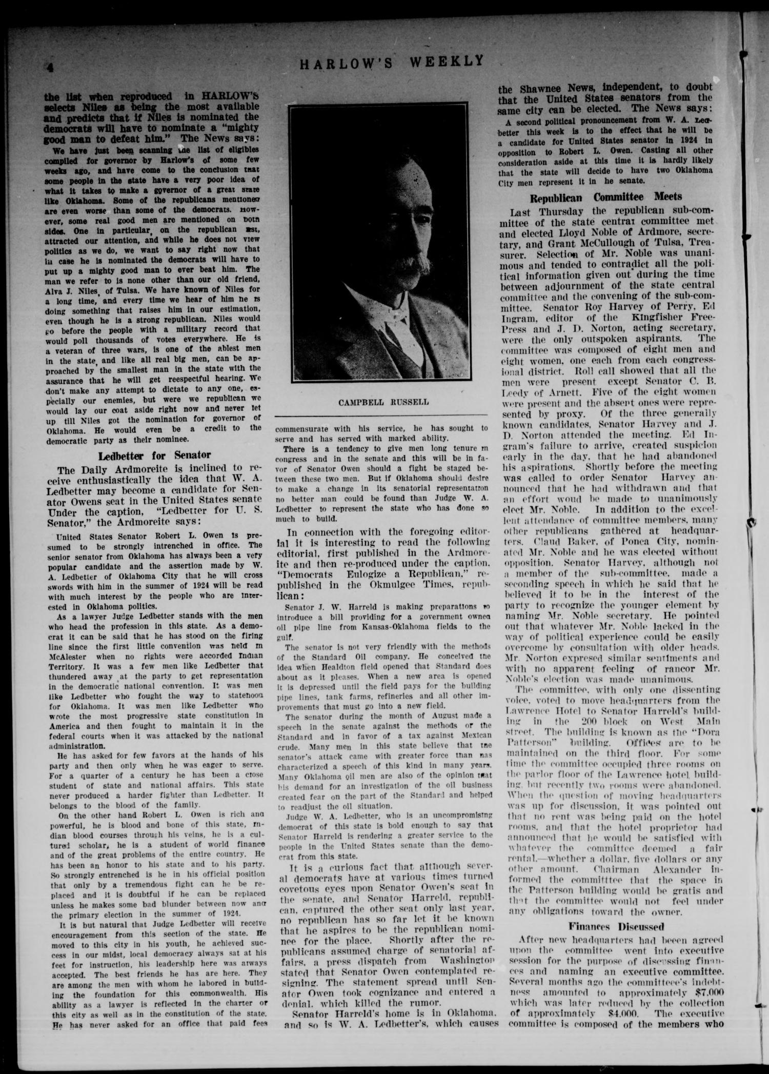 Harlow's Weekly (Oklahoma City, Okla.), Vol. 20, No. 41, Ed. 1 Friday, November 4, 1921
                                                
                                                    [Sequence #]: 4 of 16
                                                