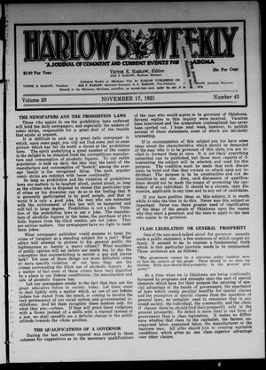 Harlow's Weekly (Oklahoma City, Okla.), Vol. 20, No. 43, Ed. 1 Thursday, November 17, 1921