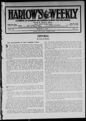Primary view of object titled 'Harlow's Weekly (Oklahoma City, Okla.), Vol. 23, No. 9, Ed. 1 Saturday, March 1, 1924'.