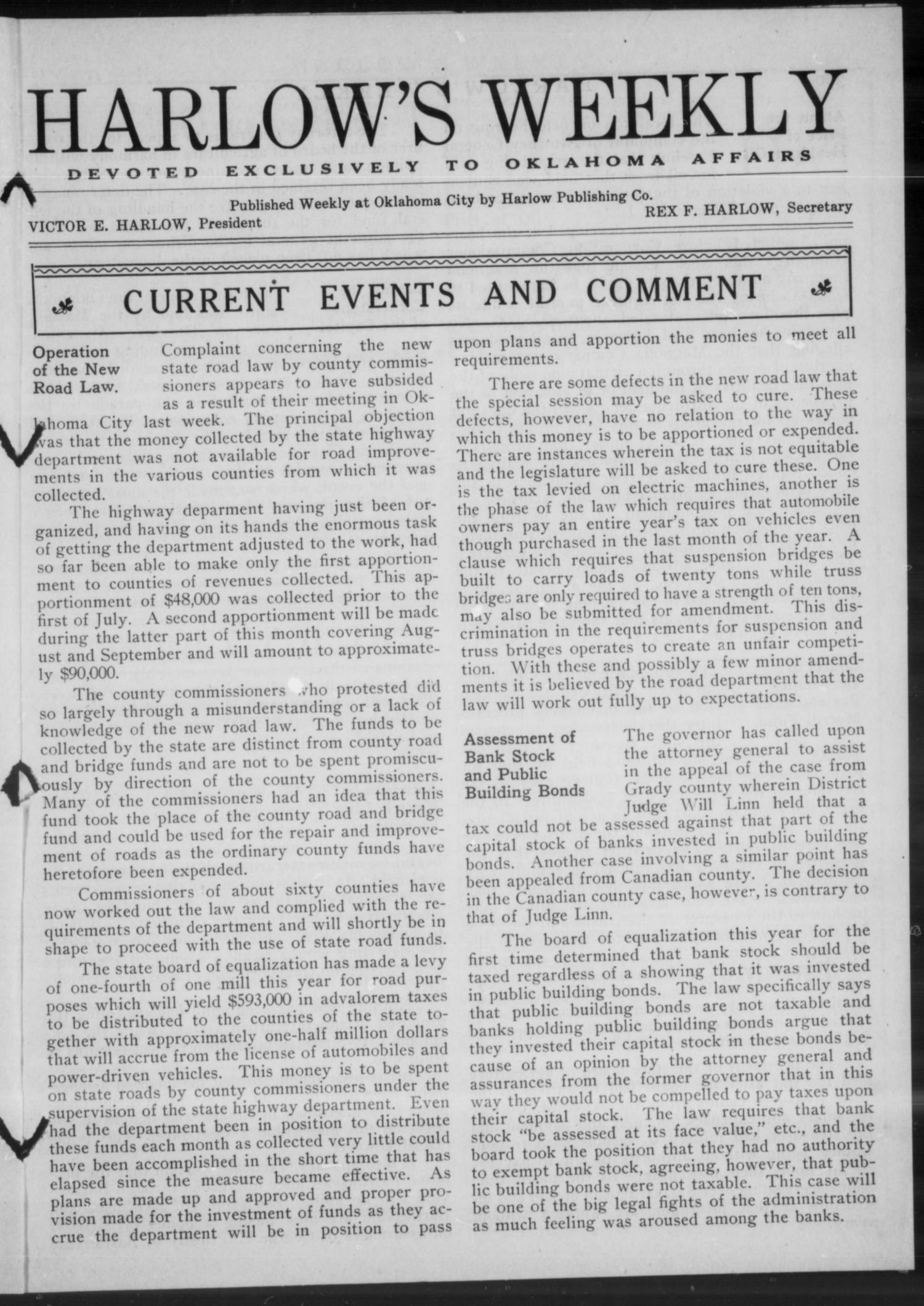 Harlow's Weekly (Oklahoma City, Okla.), Vol. 9, No. 22, Ed. 1 Saturday, November 20, 1915
                                                
                                                    [Sequence #]: 3 of 16
                                                