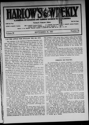 Harlow's Weekly (Oklahoma City, Okla.), Vol. 20, No. 35, Ed. 1 Friday, September 23, 1921