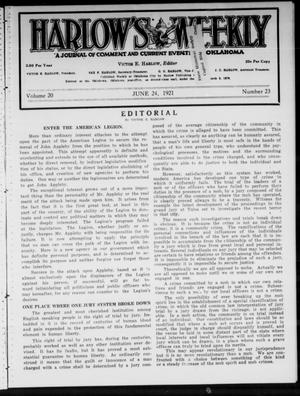 Harlow's Weekly (Oklahoma City, Okla.), Vol. 20, No. 23, Ed. 1 Friday, June 24, 1921