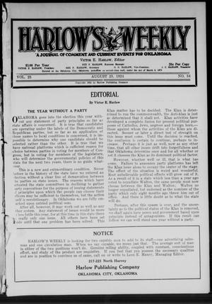 Primary view of object titled 'Harlow's Weekly (Oklahoma City, Okla.), Vol. 23, No. 34, Ed. 1 Saturday, August 23, 1924'.