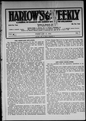 Harlow's Weekly (Oklahoma City, Okla.), Vol. 21, No. 7, Ed. 1 Friday, February 17, 1922