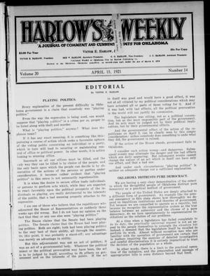 Harlow's Weekly (Oklahoma City, Okla.), Vol. 20, No. 14, Ed. 1 Friday, April 15, 1921
