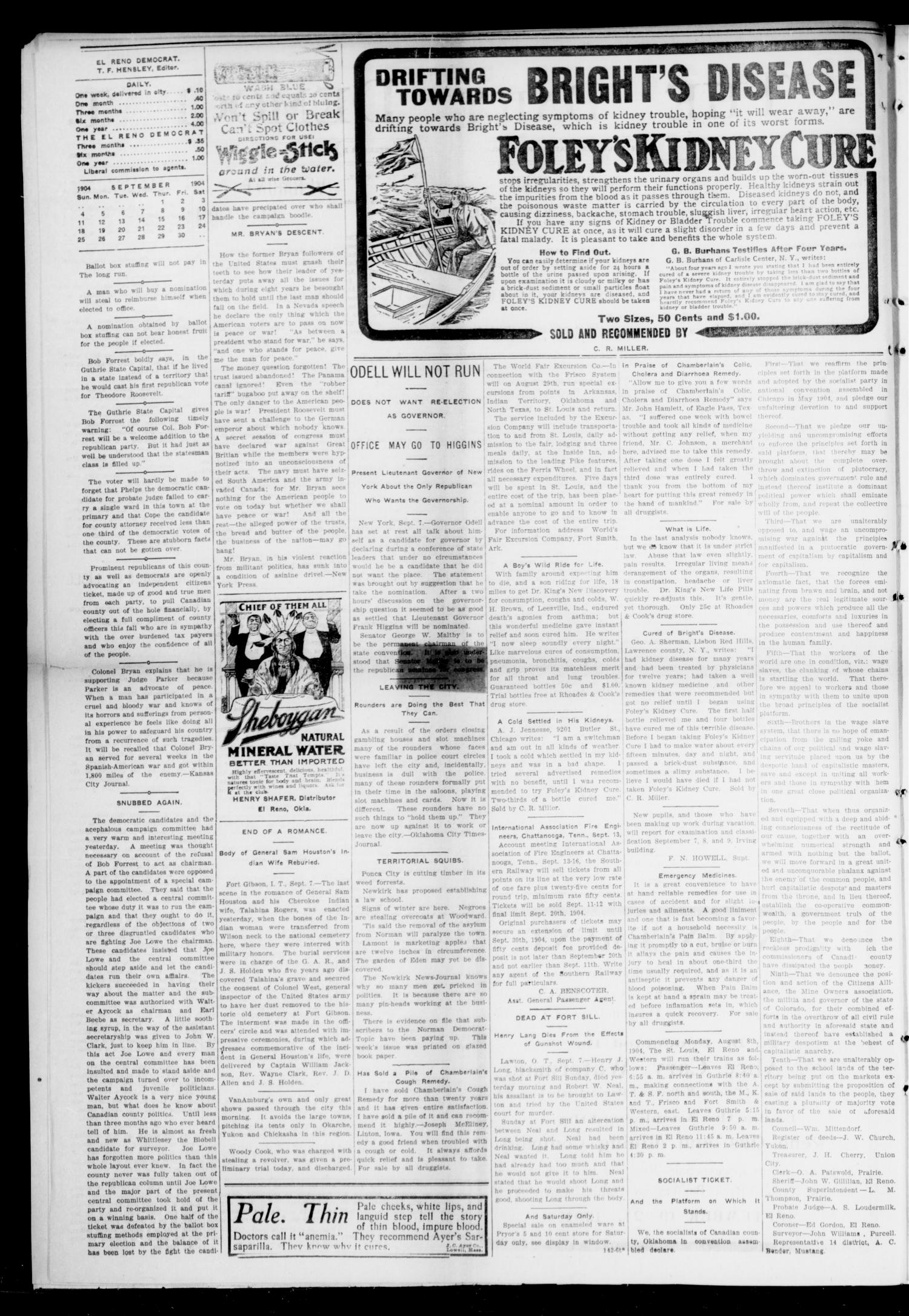 The Daily Democrat. (El Reno, Okla.), Vol. 4, No. 143, Ed. 1 Wednesday, September 7, 1904
                                                
                                                    [Sequence #]: 2 of 4
                                                