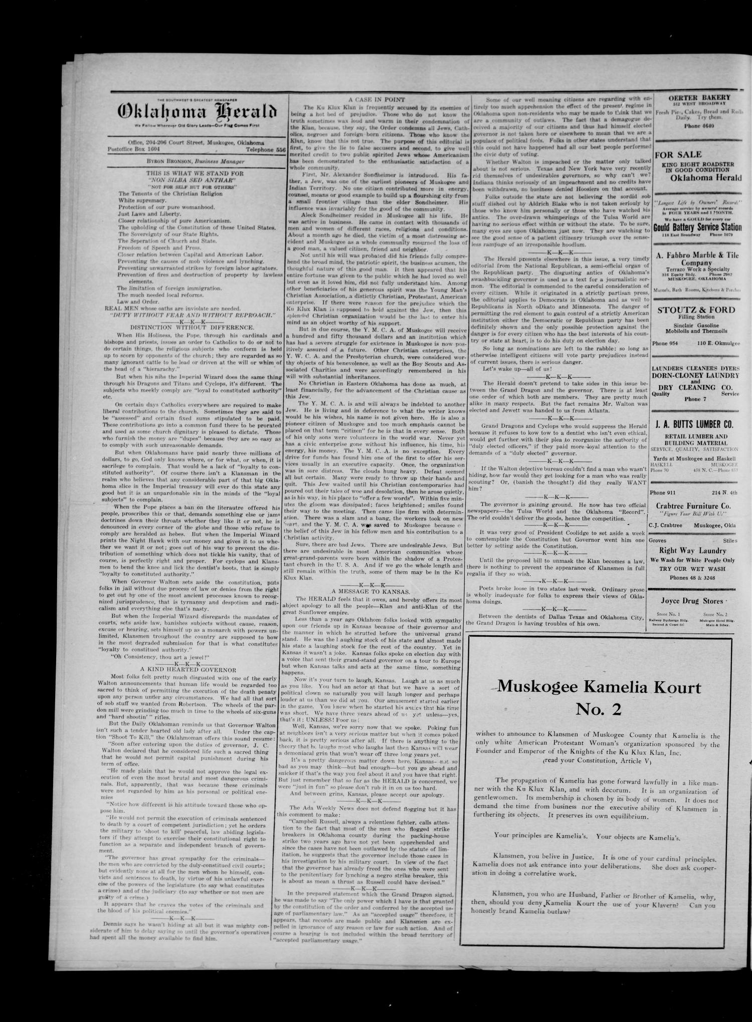 Oklahoma Herald (Muskogee, Okla.), Vol. 3, No. 2, Ed. 1 Tuesday, October 2, 1923
                                                
                                                    [Sequence #]: 2 of 4
                                                