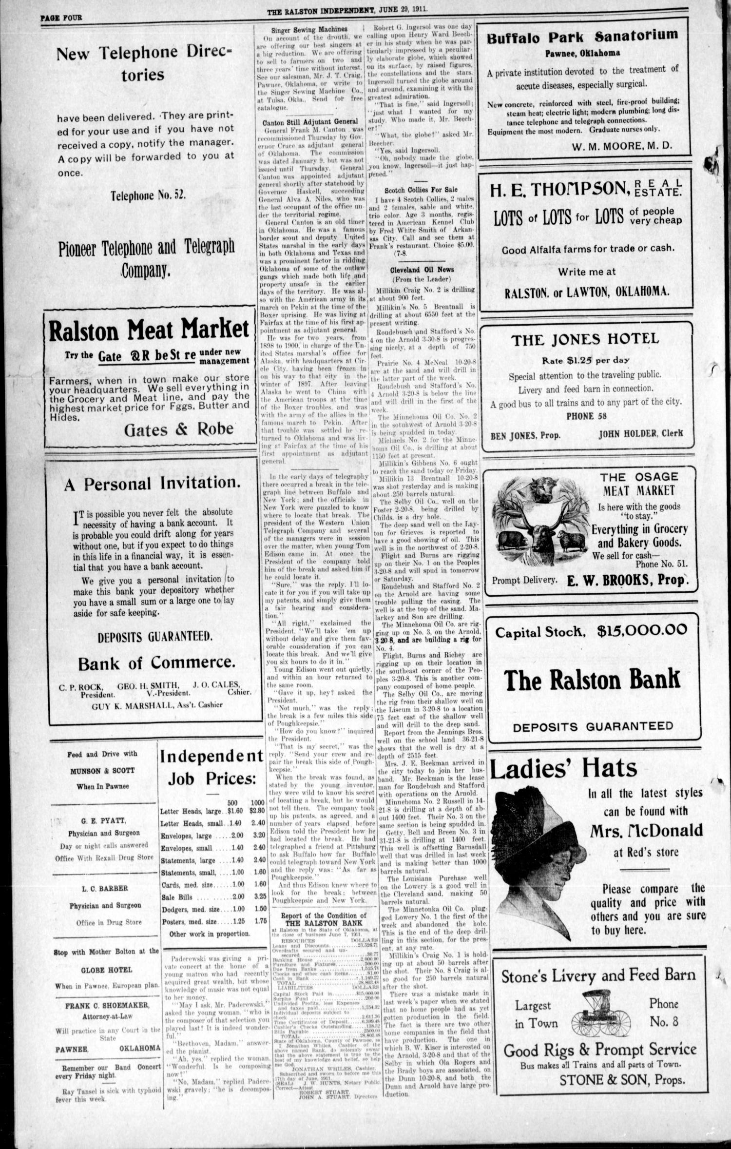 The Ralston Independent (Ralston, Okla.), Vol. 7, No. 10, Ed. 1 Thursday, June 29, 1911
                                                
                                                    [Sequence #]: 4 of 4
                                                