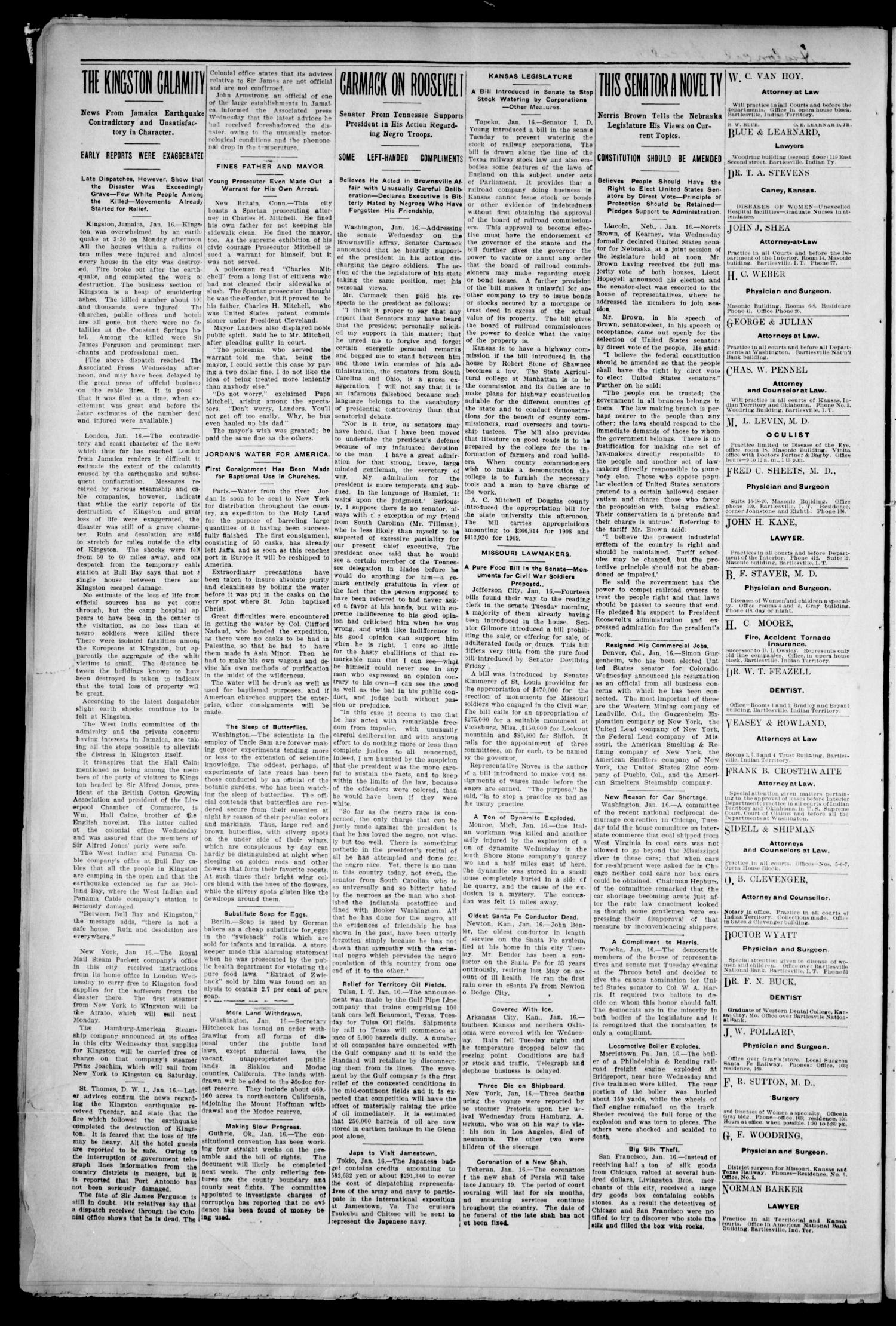 The Weekly Examiner. (Bartlesville, Indian Terr.), Vol. 12, No. 46, Ed. 1 Saturday, January 19, 1907
                                                
                                                    [Sequence #]: 2 of 8
                                                