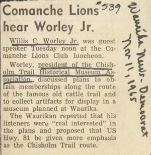 Comanche Lions Hear Worley, Jr.