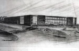 Architects drawing of the Johnson Furniture store in Ardmore, 1950.