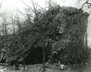 Devil's Kitchen cave and the cliff on which Tucker Tower was built.