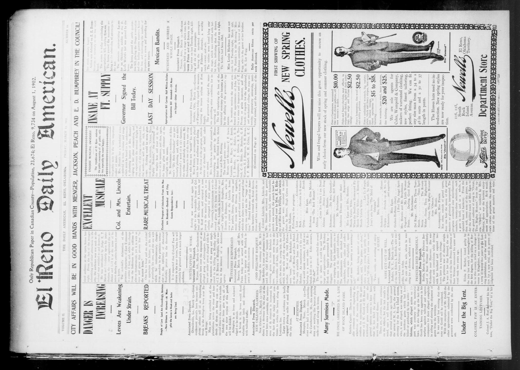 El Reno Daily American. (El Reno, Okla.), Vol. 2, No. 10, Ed. 1 Friday, March 13, 1903
                                                
                                                    [Sequence #]: 1 of 4
                                                