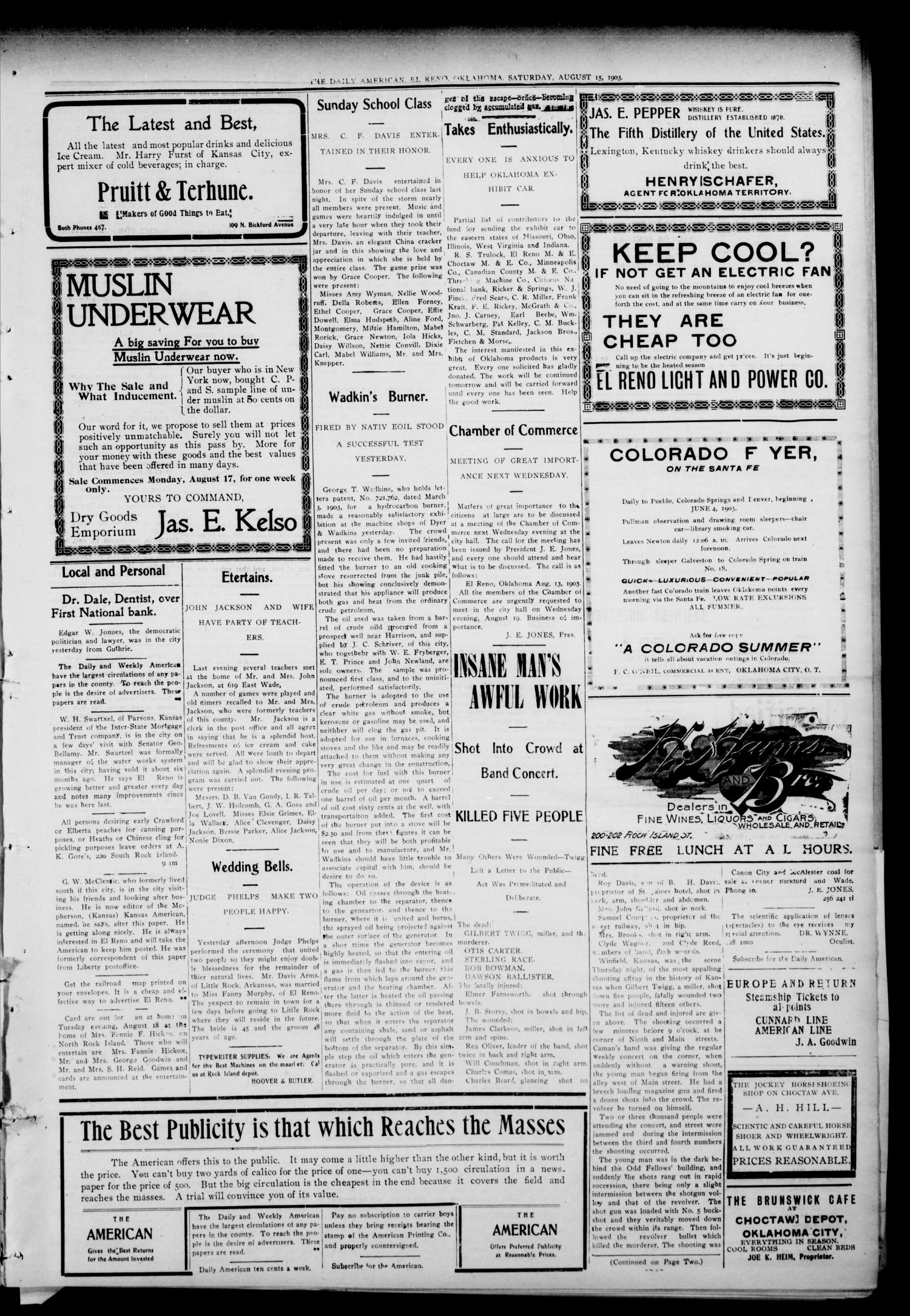 El Reno Daily American. (El Reno, Okla.), Vol. 3, No. 11, Ed. 1 Saturday, August 15, 1903
                                                
                                                    [Sequence #]: 3 of 4
                                                