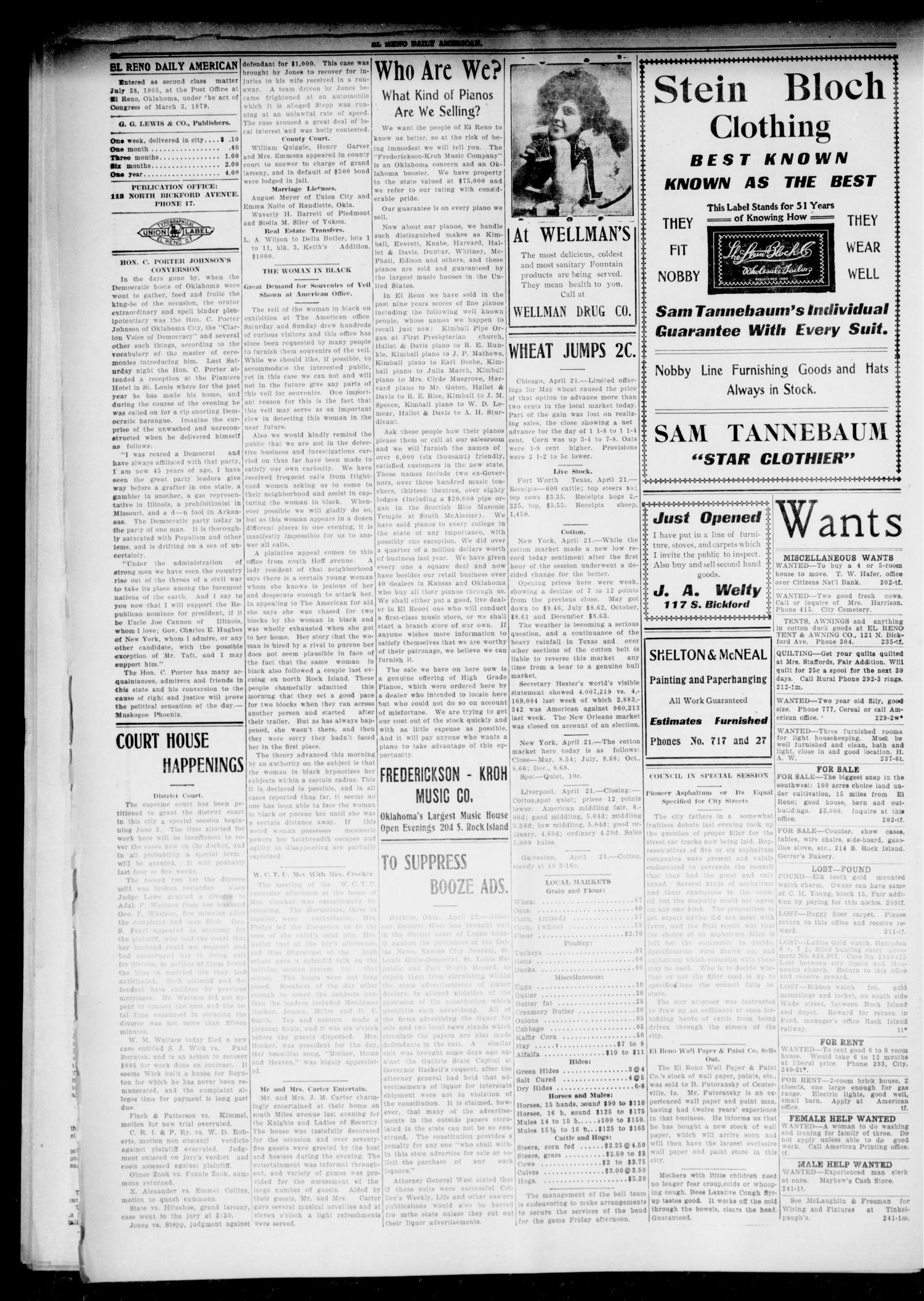 El Reno Daily American. (El Reno, Okla.), Vol. 15, No. 242, Ed. 1 Wednesday, April 22, 1908
                                                
                                                    [Sequence #]: 4 of 8
                                                