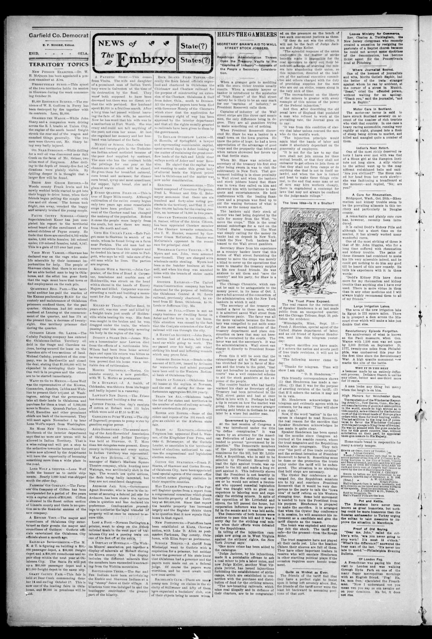 Garfield County Democrat. (Enid, Okla.), Vol. 5, No. 43, Ed. 1 Thursday, October 23, 1902
                                                
                                                    [Sequence #]: 2 of 8
                                                