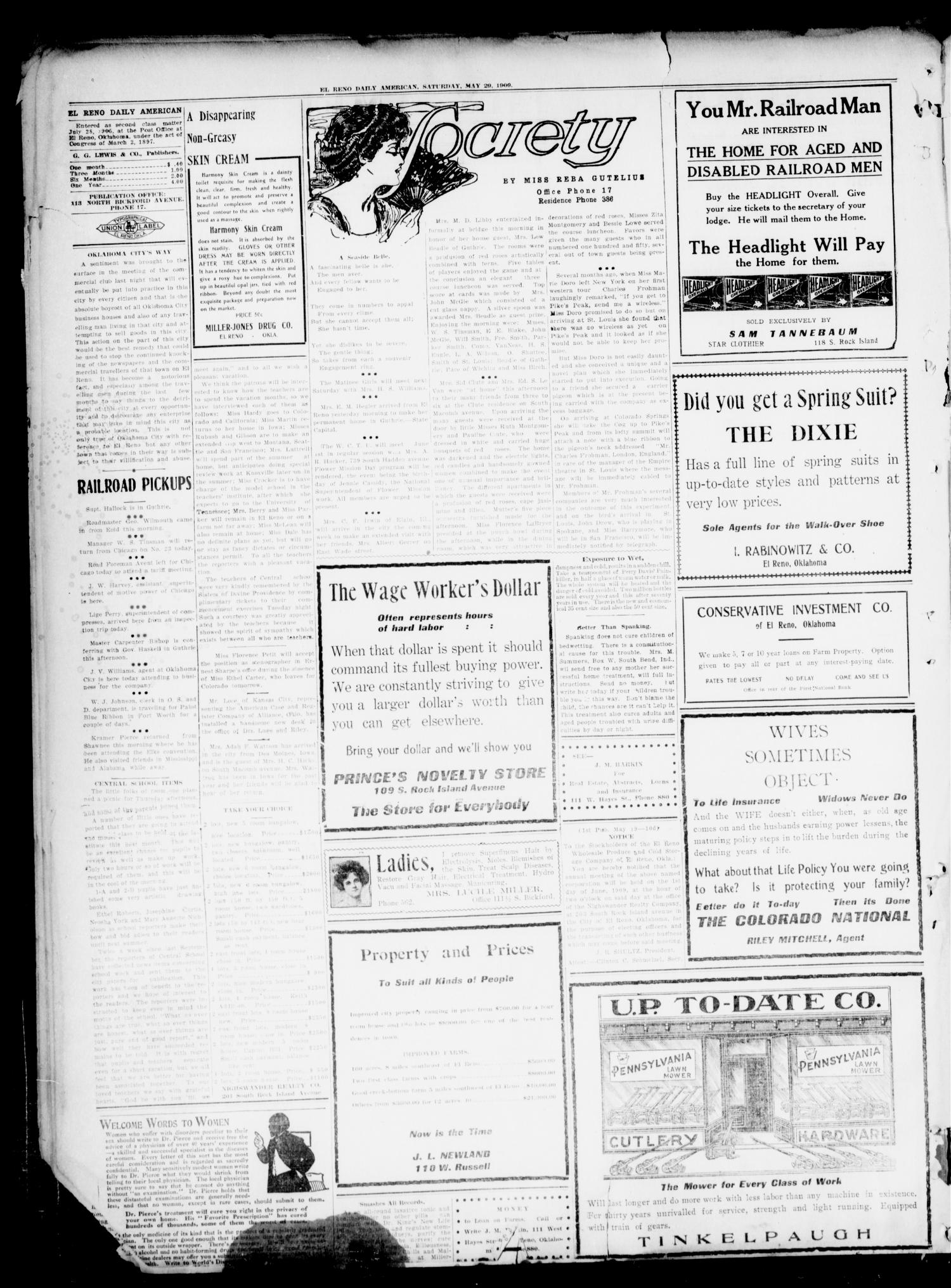 El Reno Daily American. (El Reno, Okla.), Vol. 16, No. 273, Ed. 1 Saturday, May 29, 1909
                                                
                                                    [Sequence #]: 2 of 4
                                                
