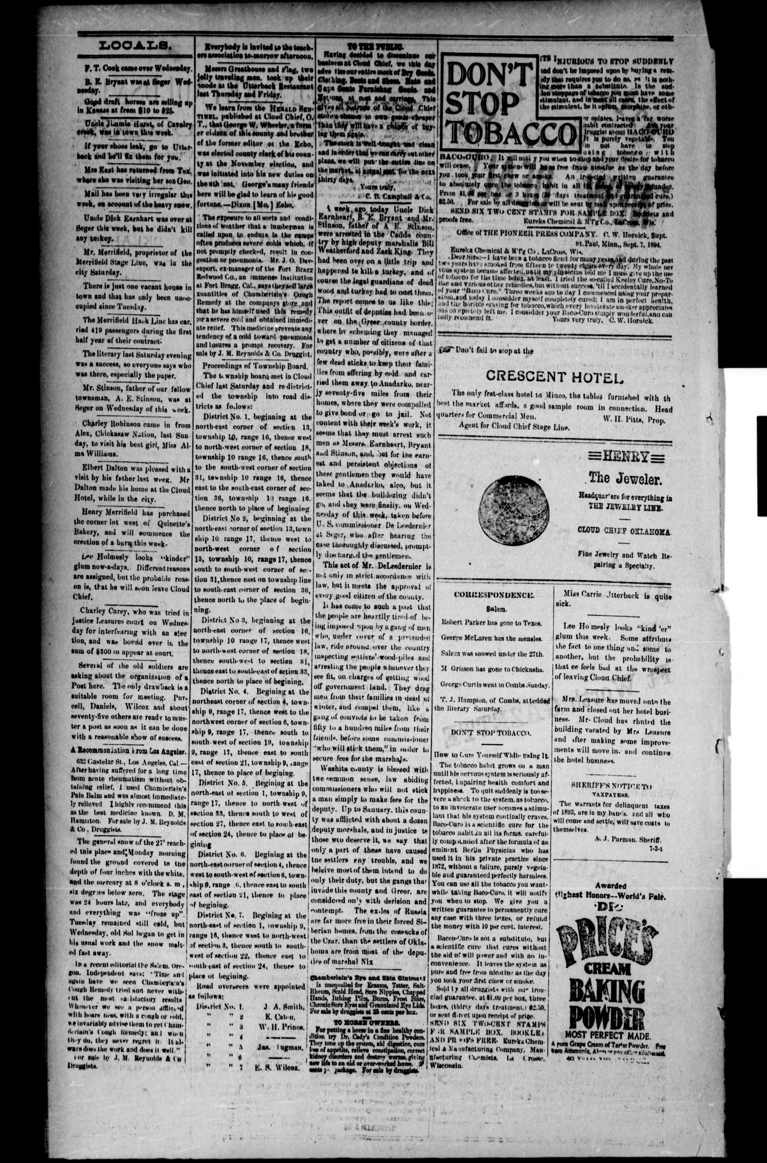 The Herald-Sentinel. (Cloud Chief, Okla. Terr.), Vol. 4, No. 9, Ed. 1 Friday, February 1, 1895
                                                
                                                    [Sequence #]: 4 of 4
                                                