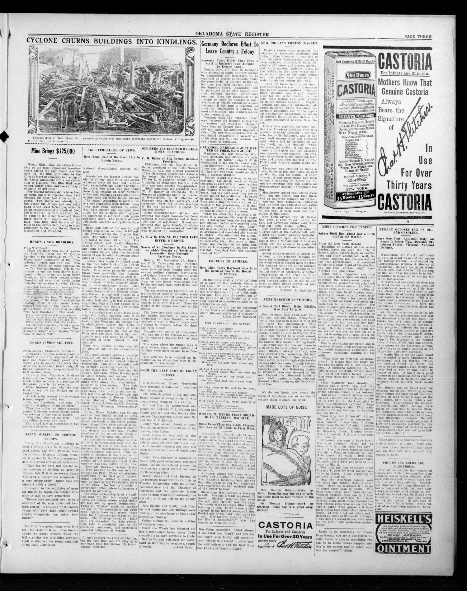 Oklahoma State Register. (Guthrie, Okla.), Vol. 25, No. 46, Ed. 1 Thursday, December 2, 1915
                                                
                                                    [Sequence #]: 3 of 8
                                                