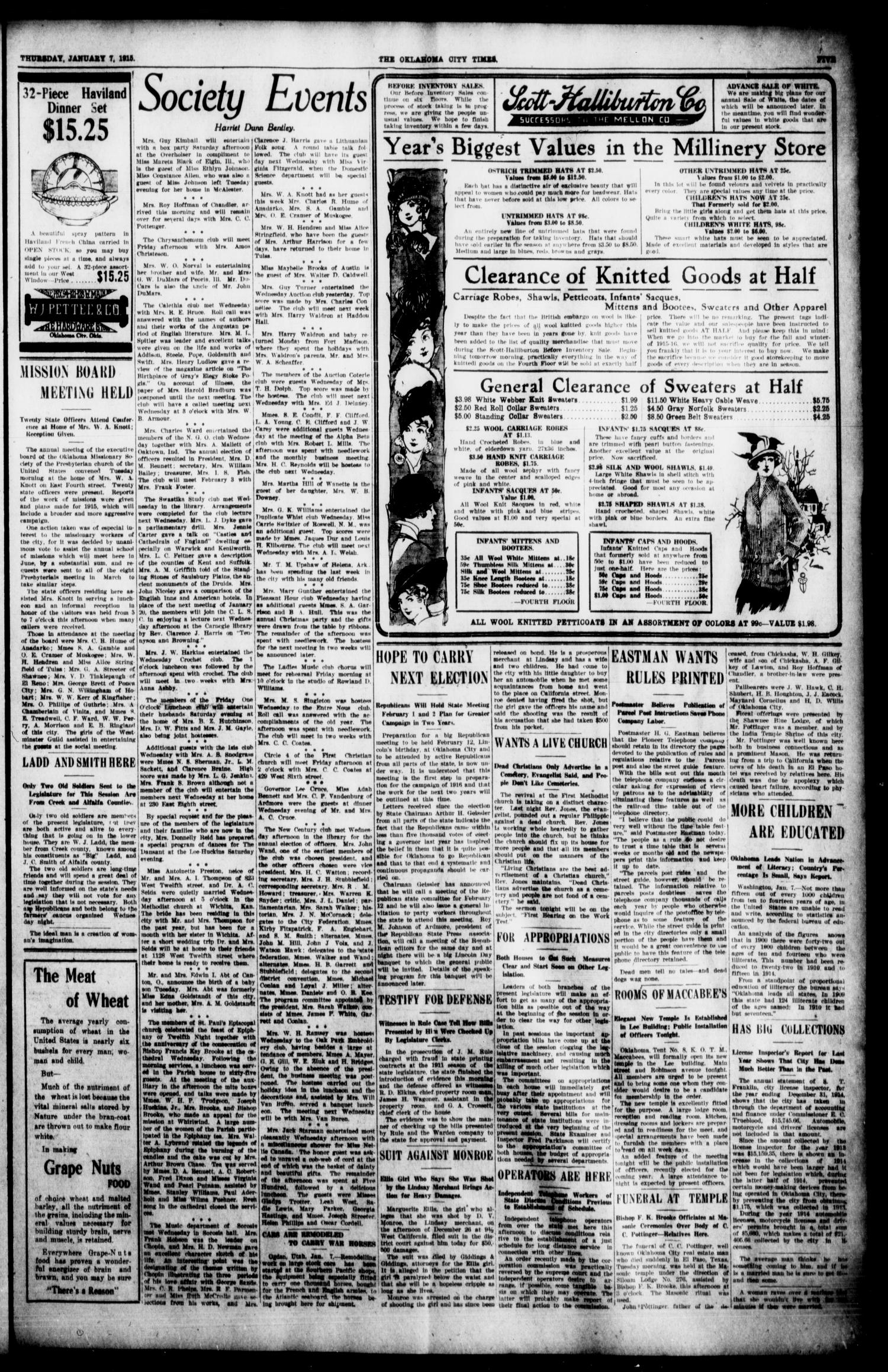 The Oklahoma City Times (Oklahoma City, Okla.), Vol. 26, No. 229, Ed. 1 Thursday, January 7, 1915
                                                
                                                    [Sequence #]: 5 of 8
                                                