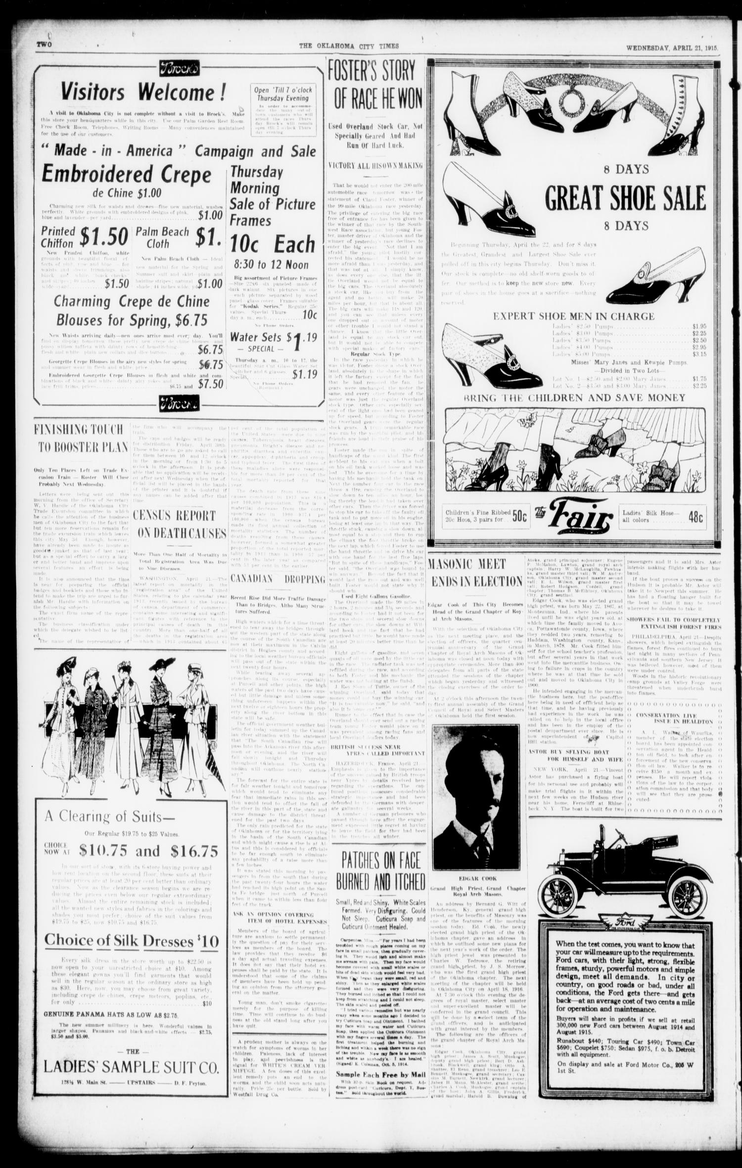 The Oklahoma City Times (Oklahoma City, Okla.), Vol. 27, No. 5, Ed. 1 Wednesday, April 21, 1915
                                                
                                                    [Sequence #]: 2 of 10
                                                