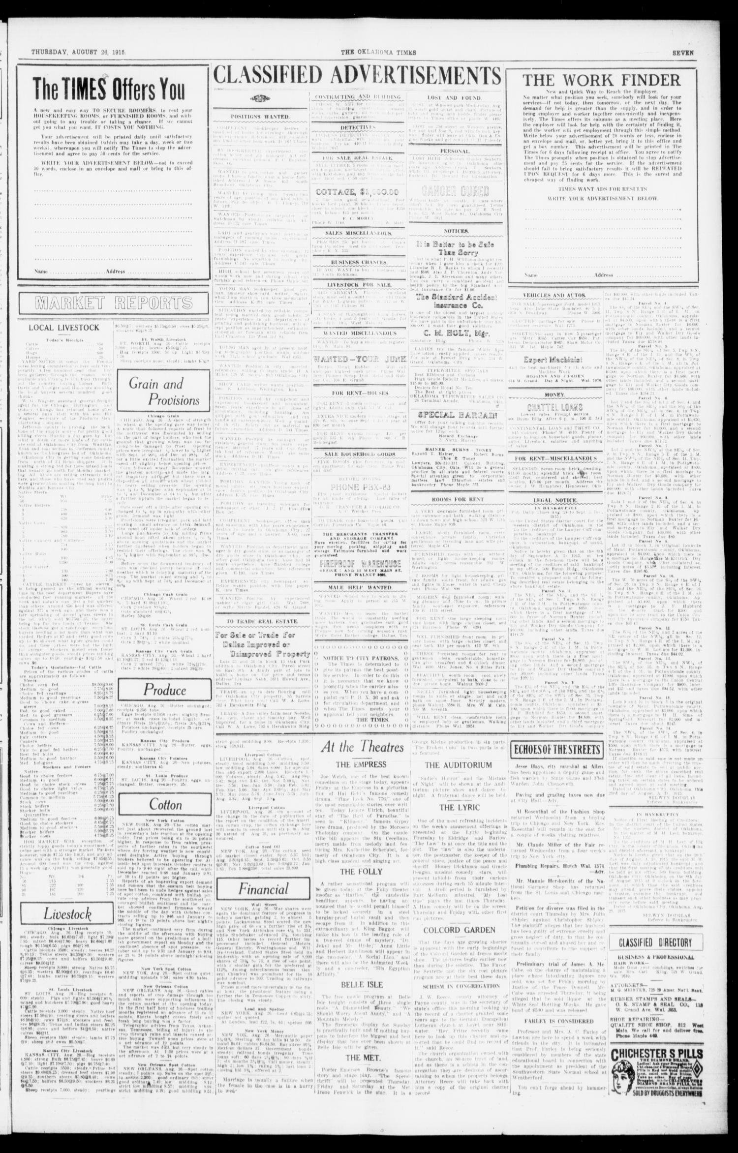 The Oklahoma Times (Oklahoma City, Okla.), Vol. 27, No. 114, Ed. 1 Thursday, August 26, 1915
                                                
                                                    [Sequence #]: 7 of 8
                                                
