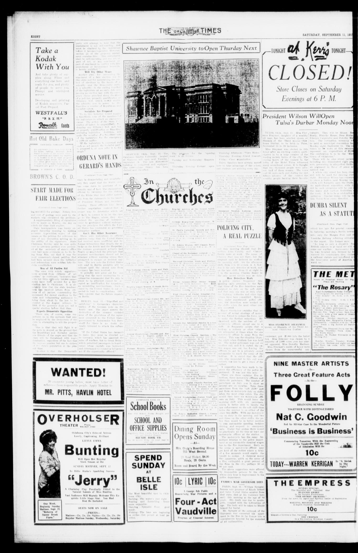 The Oklahoma Times (Oklahoma City, Okla.), Vol. 27, No. 128, Ed. 1 Saturday, September 11, 1915
                                                
                                                    [Sequence #]: 8 of 8
                                                