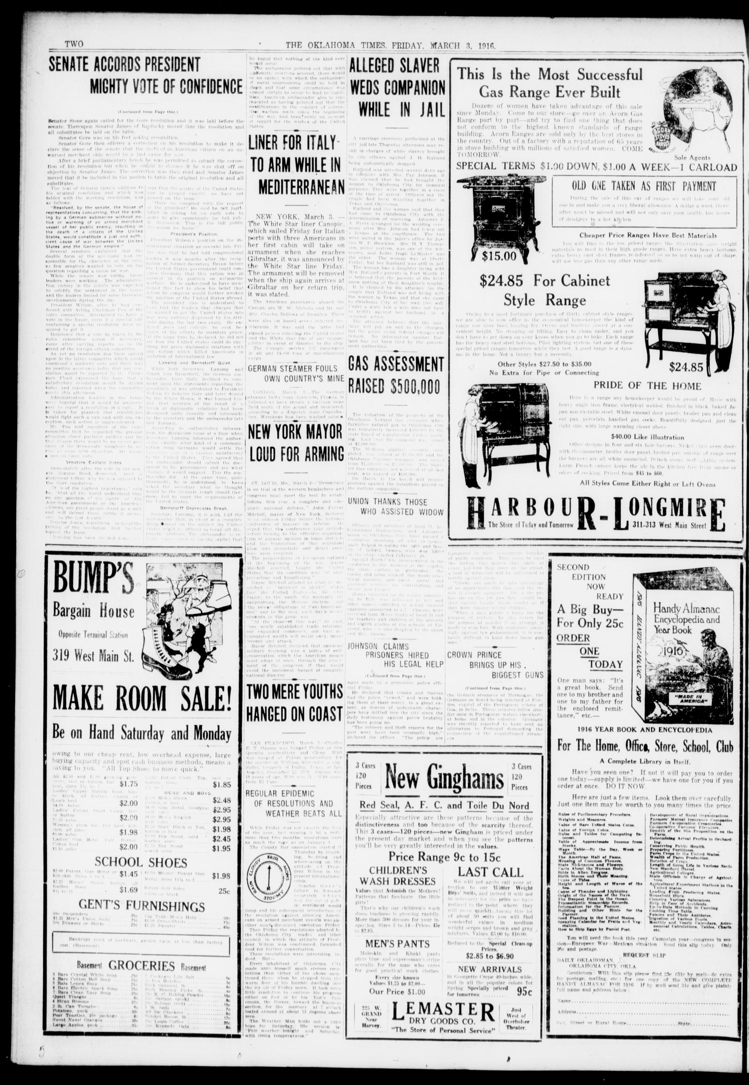The Oklahoma Times (Oklahoma City, Okla.), Vol. 27, No. 277, Ed. 1 Friday, March 3, 1916
                                                
                                                    [Sequence #]: 2 of 14
                                                
