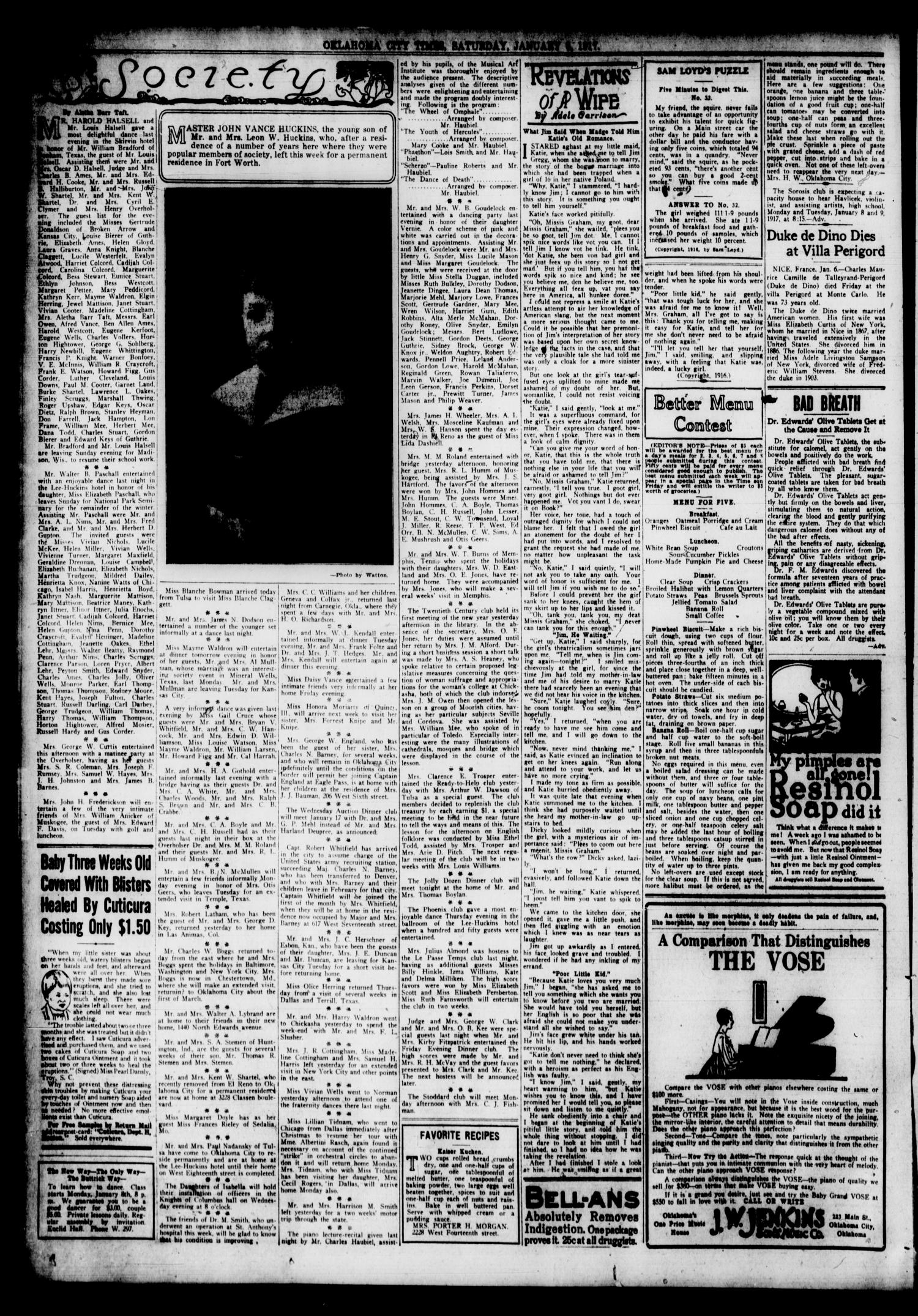 Oklahoma City Times (Oklahoma City, Okla.), Vol. 28, No. 240, Ed. 1 Saturday, January 6, 1917
                                                
                                                    [Sequence #]: 4 of 8
                                                