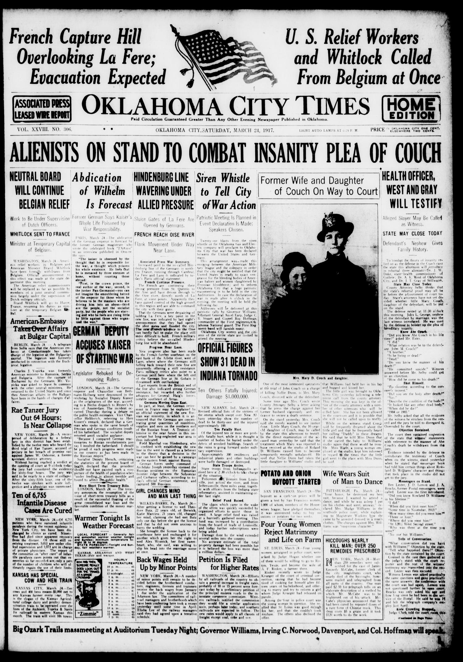 Oklahoma City Times (Oklahoma City, Okla.), Vol. 28, No. 306, Ed. 1 Saturday, March 24, 1917
                                                
                                                    [Sequence #]: 1 of 8
                                                
