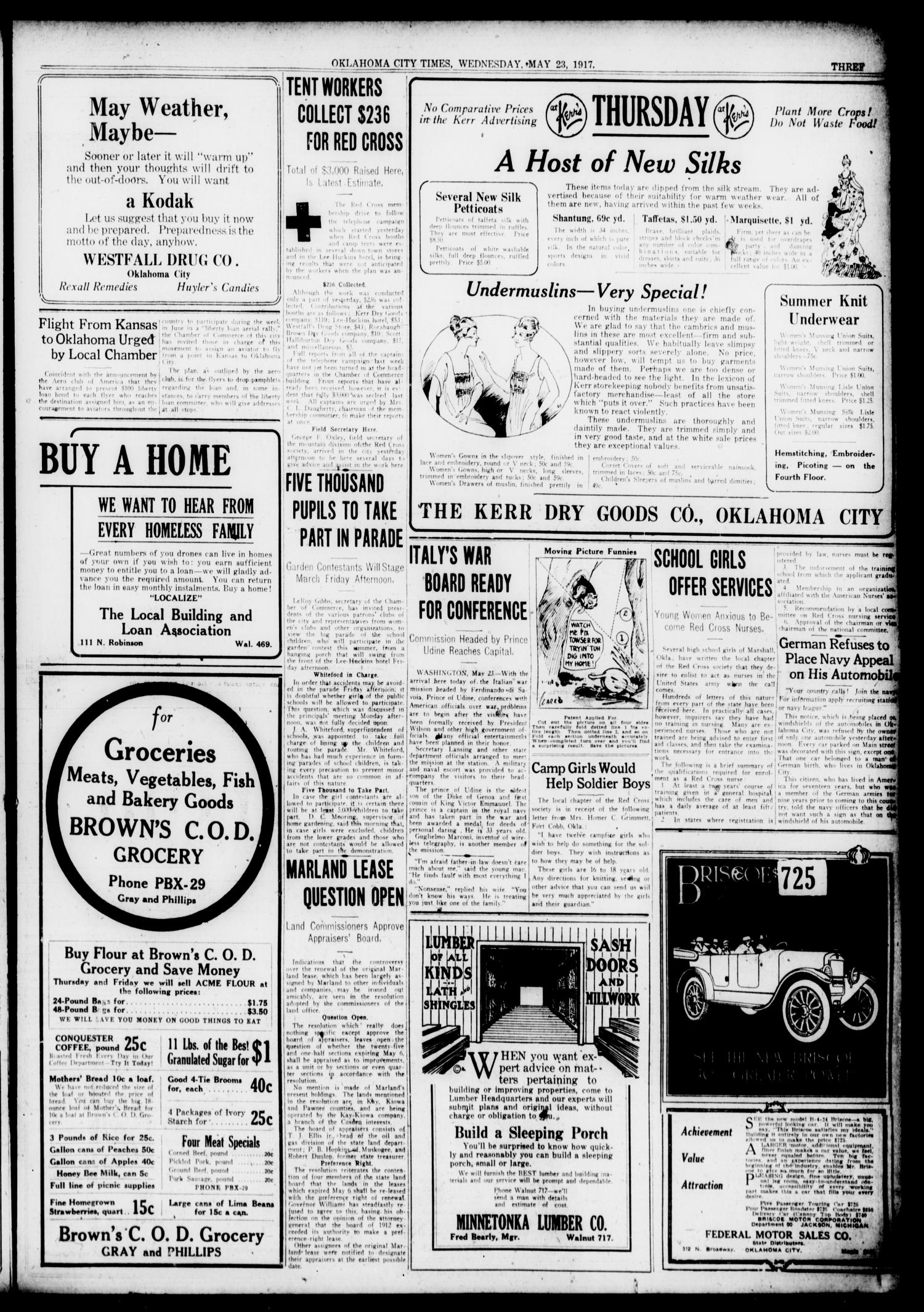 Oklahoma City Times (Oklahoma City, Okla.), Vol. 29, No. 45, Ed. 1 Wednesday, May 23, 1917
                                                
                                                    [Sequence #]: 3 of 12
                                                