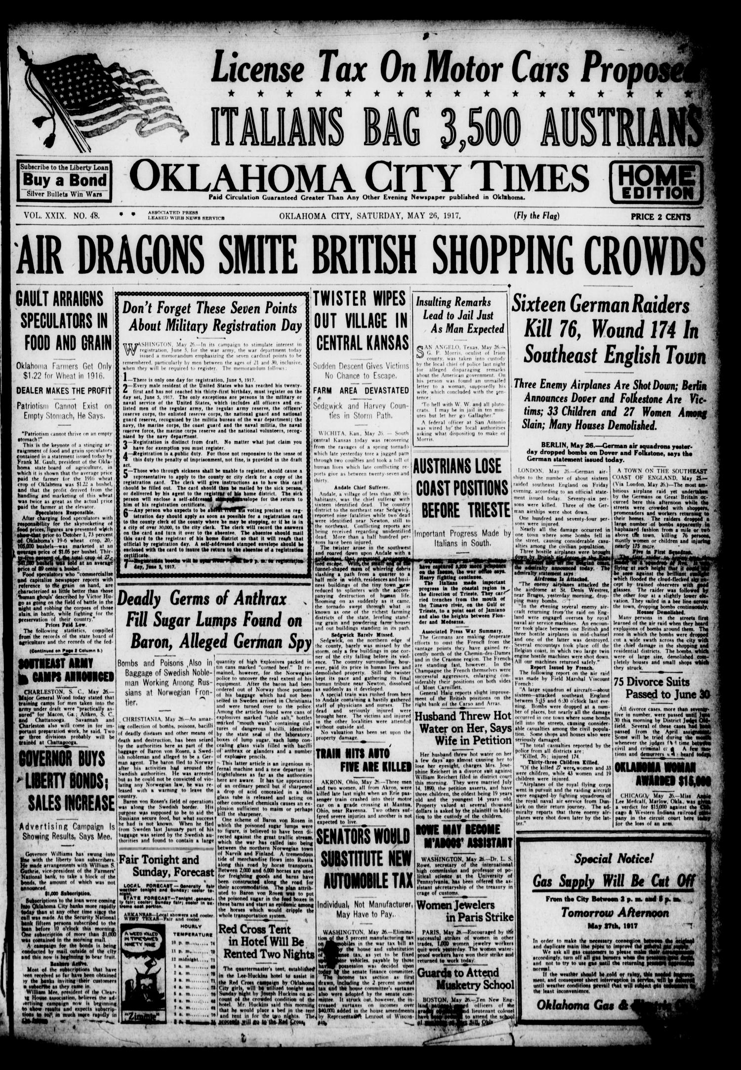 Oklahoma City Times (Oklahoma City, Okla.), Vol. 29, No. 48, Ed. 1 Saturday, May 26, 1917
                                                
                                                    [Sequence #]: 1 of 10
                                                