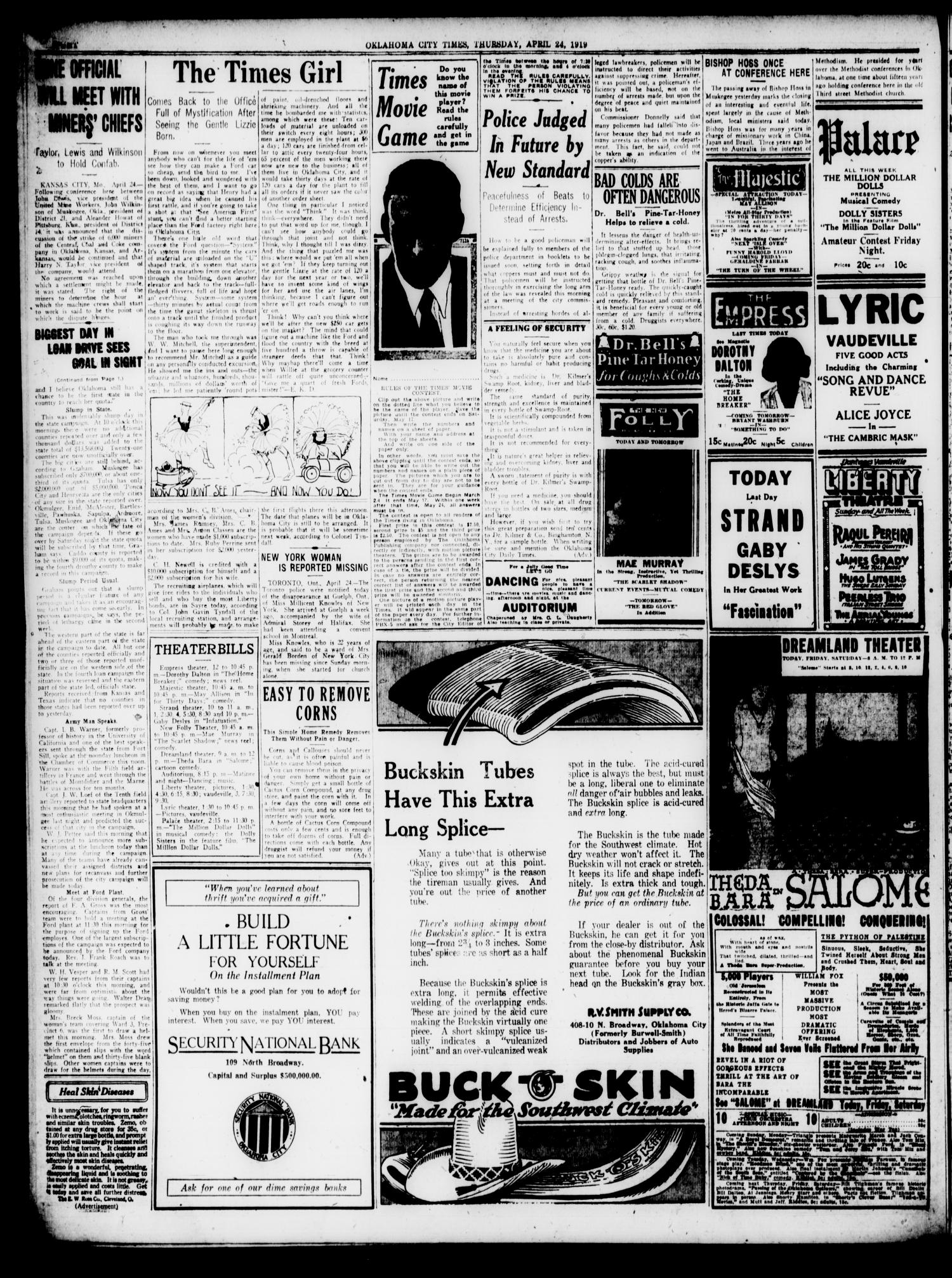 Oklahoma City Times (Oklahoma City, Okla.), Vol. 31, No. 13, Ed. 1 Thursday, April 24, 1919
                                                
                                                    [Sequence #]: 8 of 14
                                                