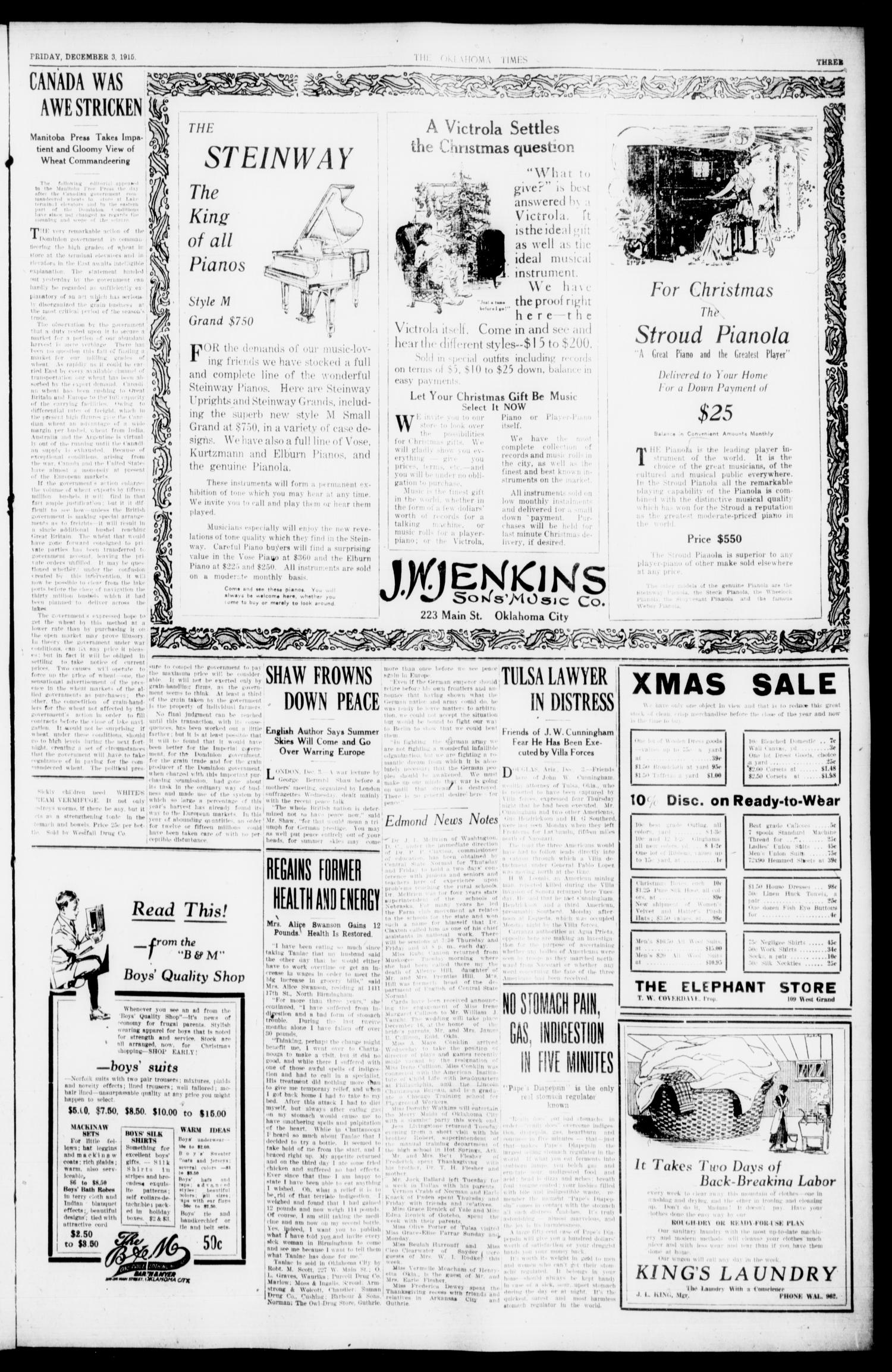 The Oklahoma Times (Oklahoma City, Okla.), Vol. 27, No. 199, Ed. 1 Friday, December 3, 1915
                                                
                                                    [Sequence #]: 3 of 10
                                                
