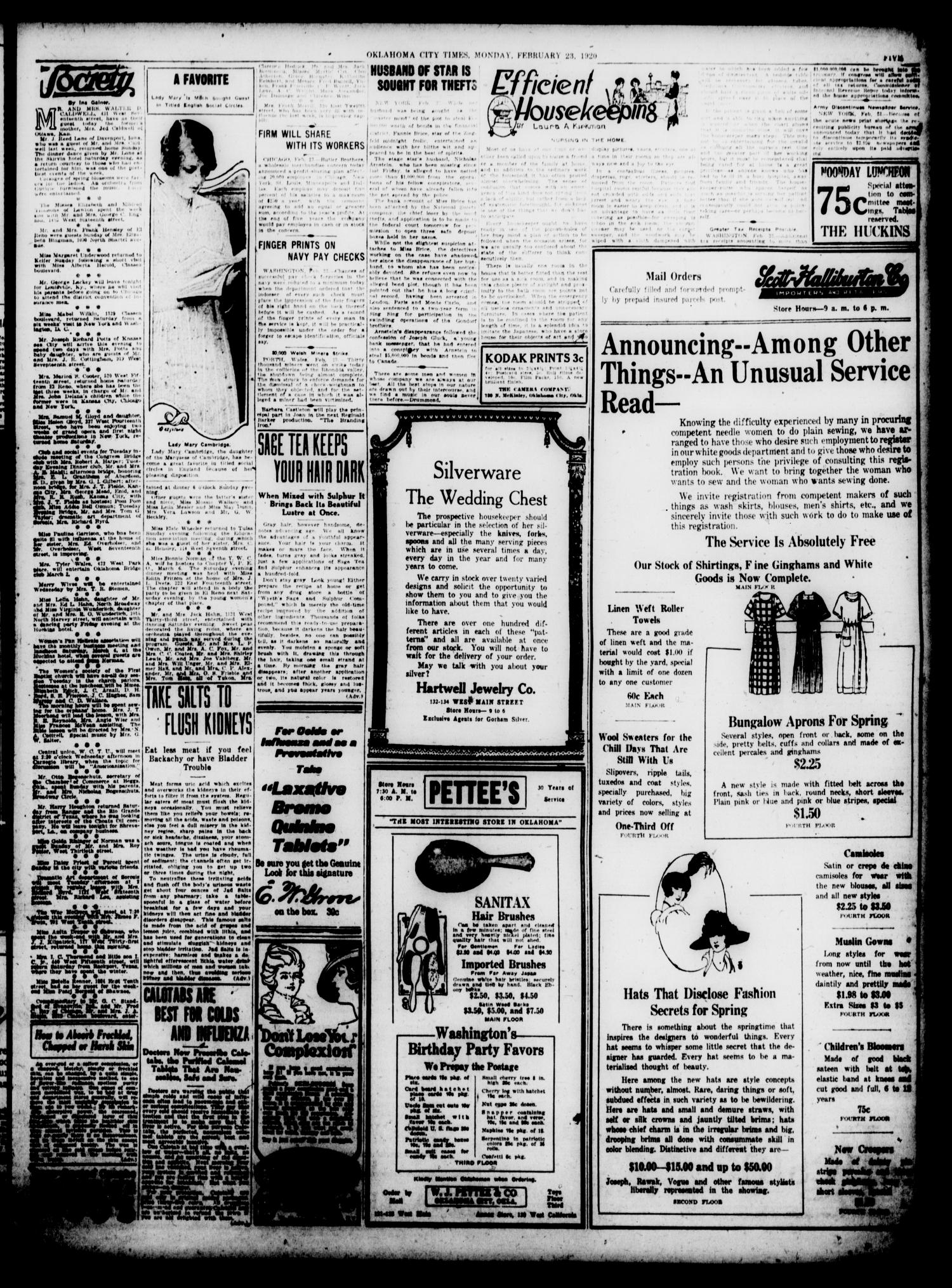 Oklahoma City Times (Oklahoma City, Okla.), Vol. 31, No. 269, Ed. 1 Monday, February 23, 1920
                                                
                                                    [Sequence #]: 5 of 14
                                                