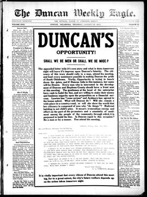Primary view of object titled 'The Duncan Weekly Eagle. (Duncan, Okla.), Vol. 17, No. 13, Ed. 1 Thursday, January 19, 1911'.