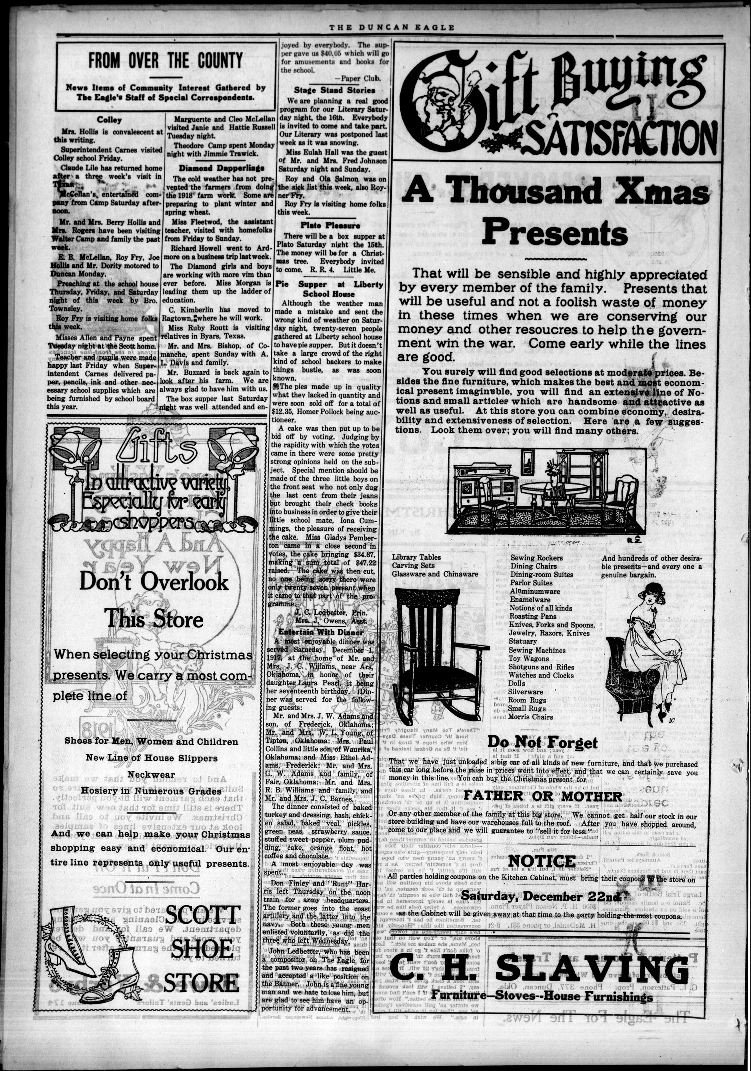 The Duncan Weekly Eagle. (Duncan, Okla.), Vol. 24, No. 10, Ed. 1 Thursday, December 13, 1917
                                                
                                                    [Sequence #]: 12 of 12
                                                